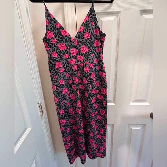 Betsey Johnson Gray Pink Rose Floral Leopard-Print Sheath Dress Sz 10 - Picture 6 of 11